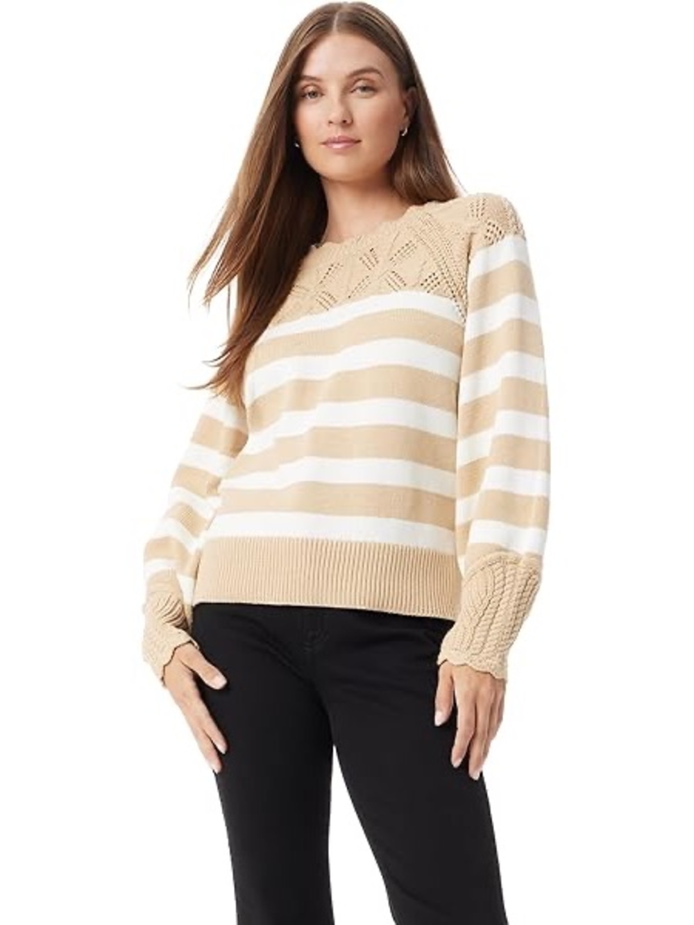 Sam Edelman Cream & White Striped Crewneck Sweater